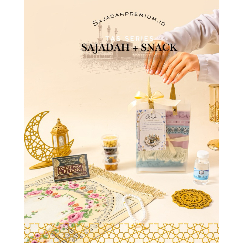 

Hampers Oleh-oleh Souvenir Umrah Haji Sajadah Suede Midi Snack Arab ZamZam