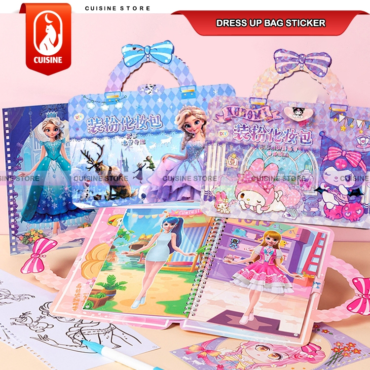 OK 1 Pack Buku Sticker Mainan Dress UP Make UP Tatto Drawing Karakter Kuromi, Elsa All In One JOSS