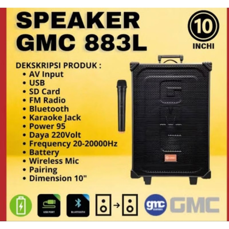speaker GMC 883L 10inch bluetooth