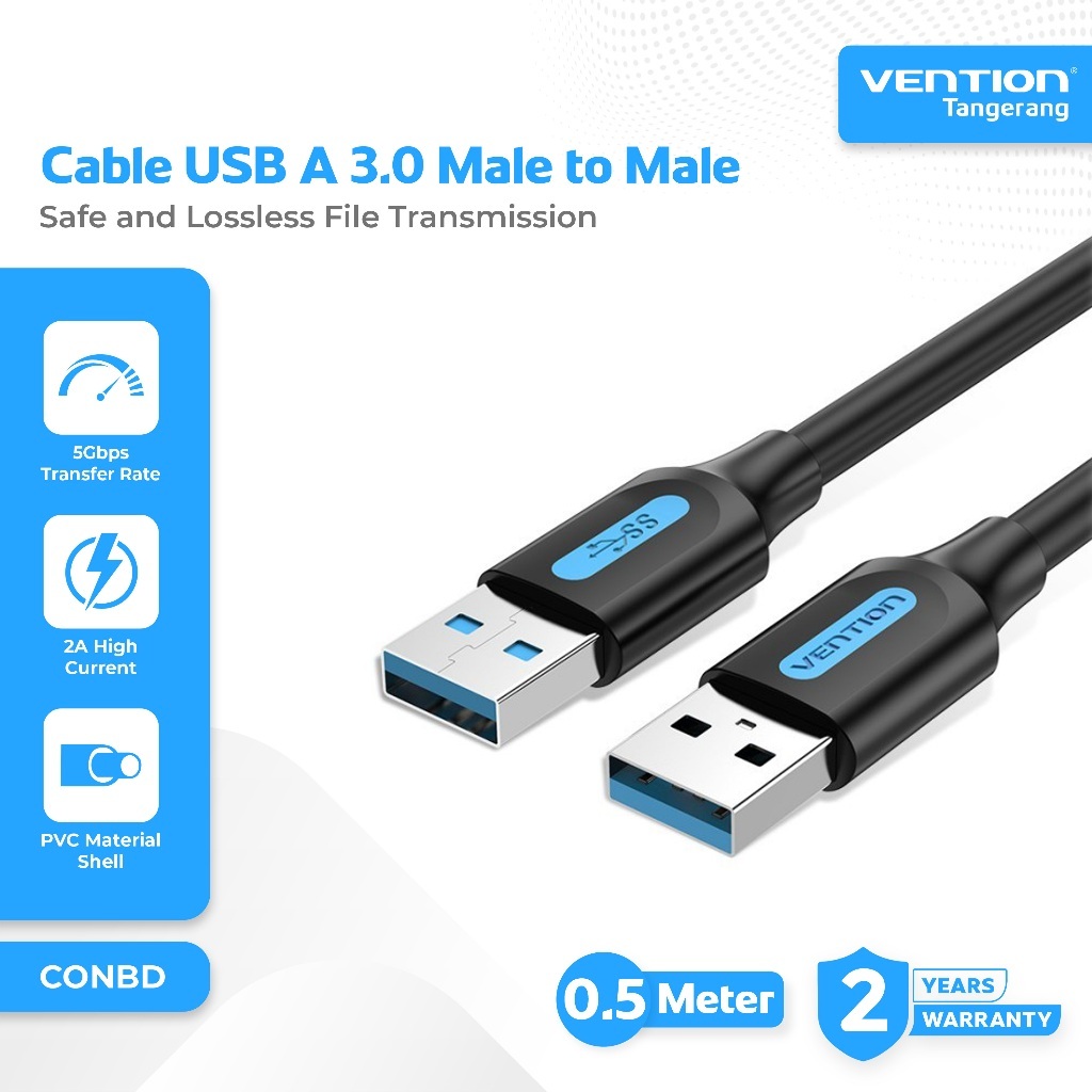 VENTION CONBD Kabel USB A 3.0 Male to Male Super Speed 5Gbps 0.5 Meter 50CM for TV Box Hard Disk Dri