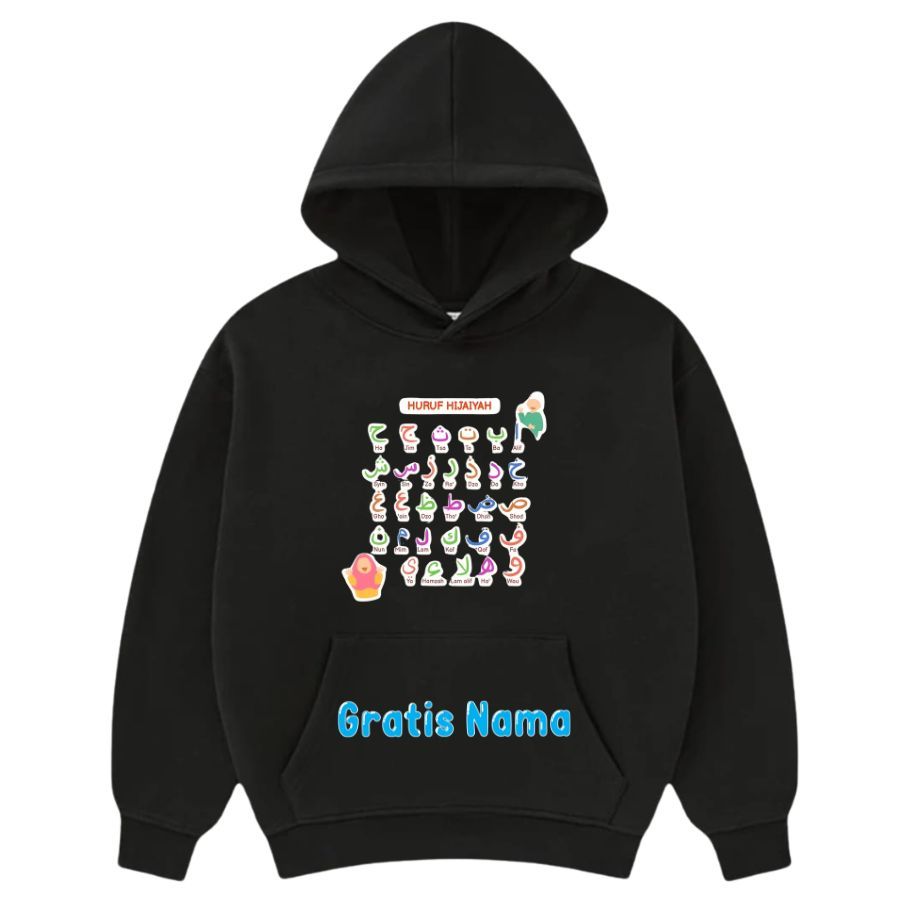 Jaket Sweater Hoodie Anak Laki Laki Perempuan Motif Huruf Hijaiyah Keren Terbaru Hoodie Islami Anak