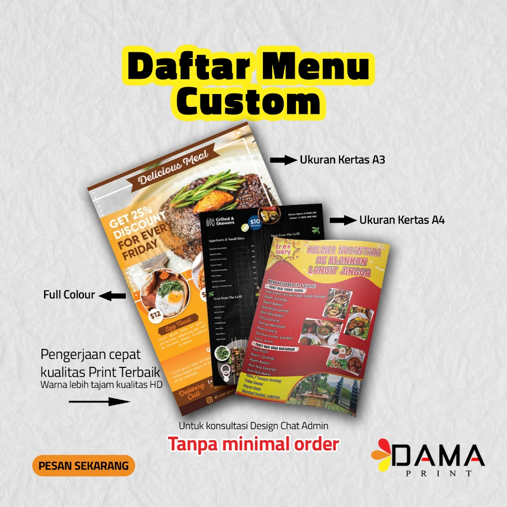 CETAK DAFTAR MENU / DAFTAR MENU MAKANAN / DAFTAR MENU MINUMAN /  CUSTOM DAFTAR MENU