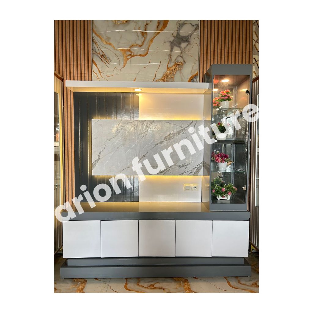 bufet kekinian/bufet lampu led/ Bufet tv partisi /Bufet tv backdrop/ Penyekat ruangan/bufet HPL/ buf