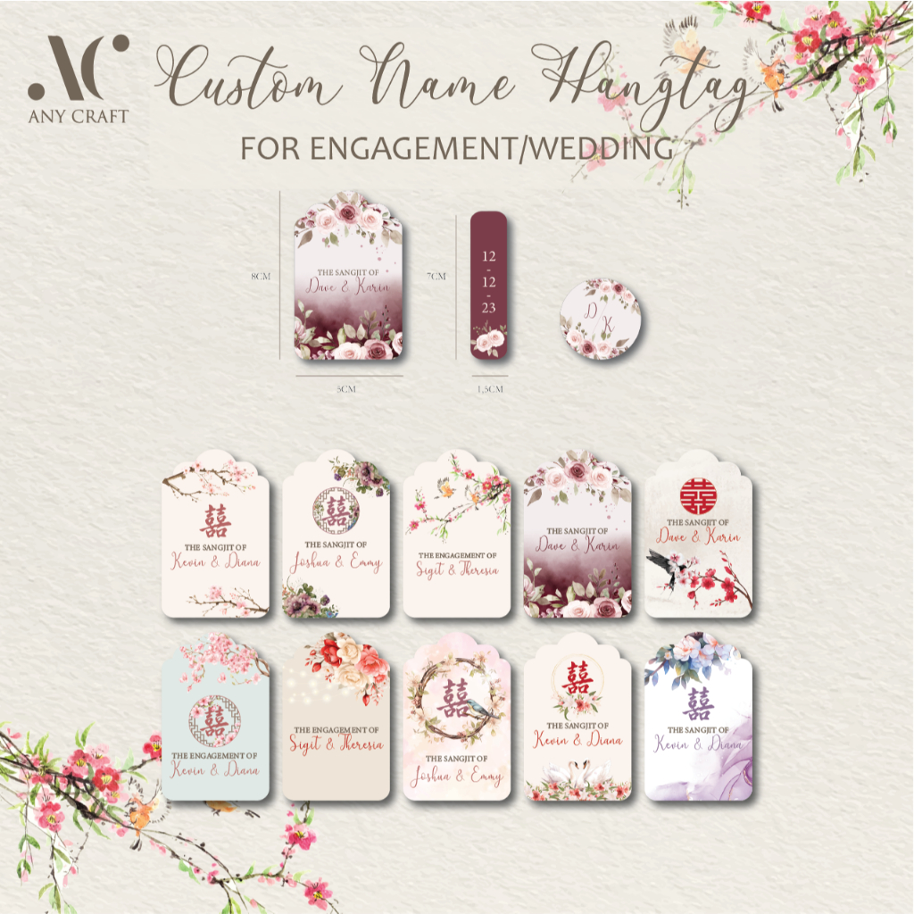 

Hangtag sangjit minimalis elegan hangtag custom nama pasangan hangtag undangan tunangan murah unik