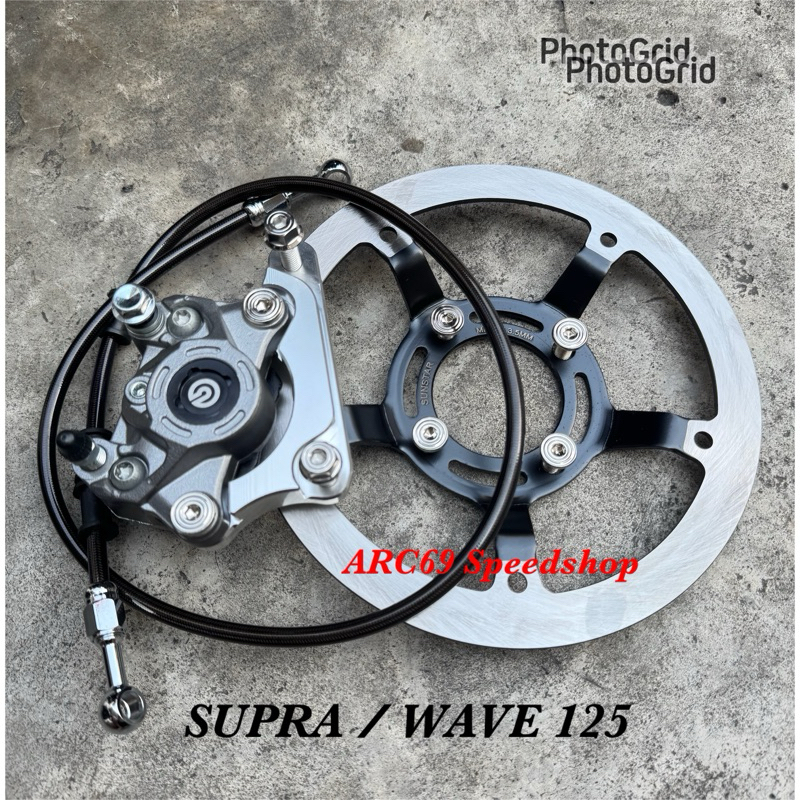 Paket Kaliper cakram depan Supra x 125 / Kharisma Kaliper 2 Piston Brembo Coin cnc + Selang+Baut-Dis