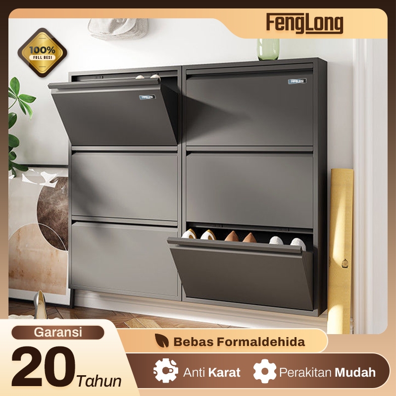 FENG LONG RAK SEPATU BESI KUAT TEBAL RAK SEPATU BESI TERTUTUP RAK SEPATU TERTUTUP ANTI DEBU