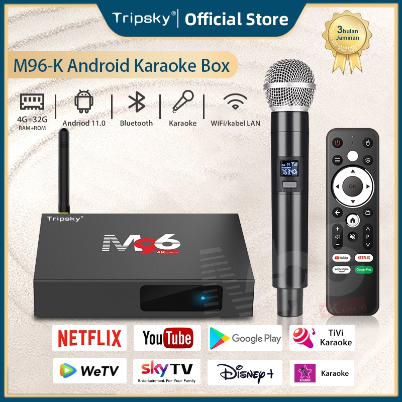 Tripsky M96-K Android tv Box Karaoke Keluarga Speaker Bluetooth 2Mic 1 Set wireless mikropon karaoke