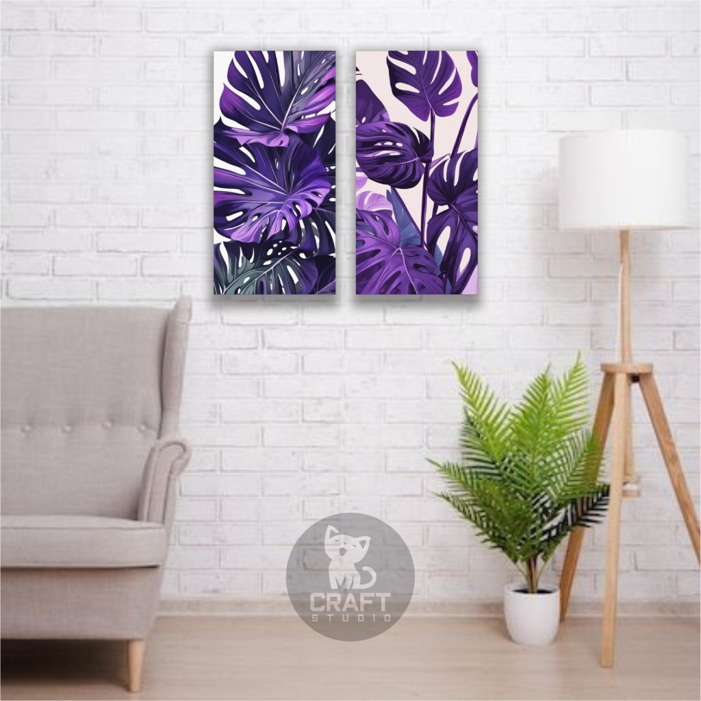 CRAFT_STUDIO Hiasan Dinding Aesthetic Abstract daun tropis ungu uk 30x15, hiasan rumah , ruang tamu,