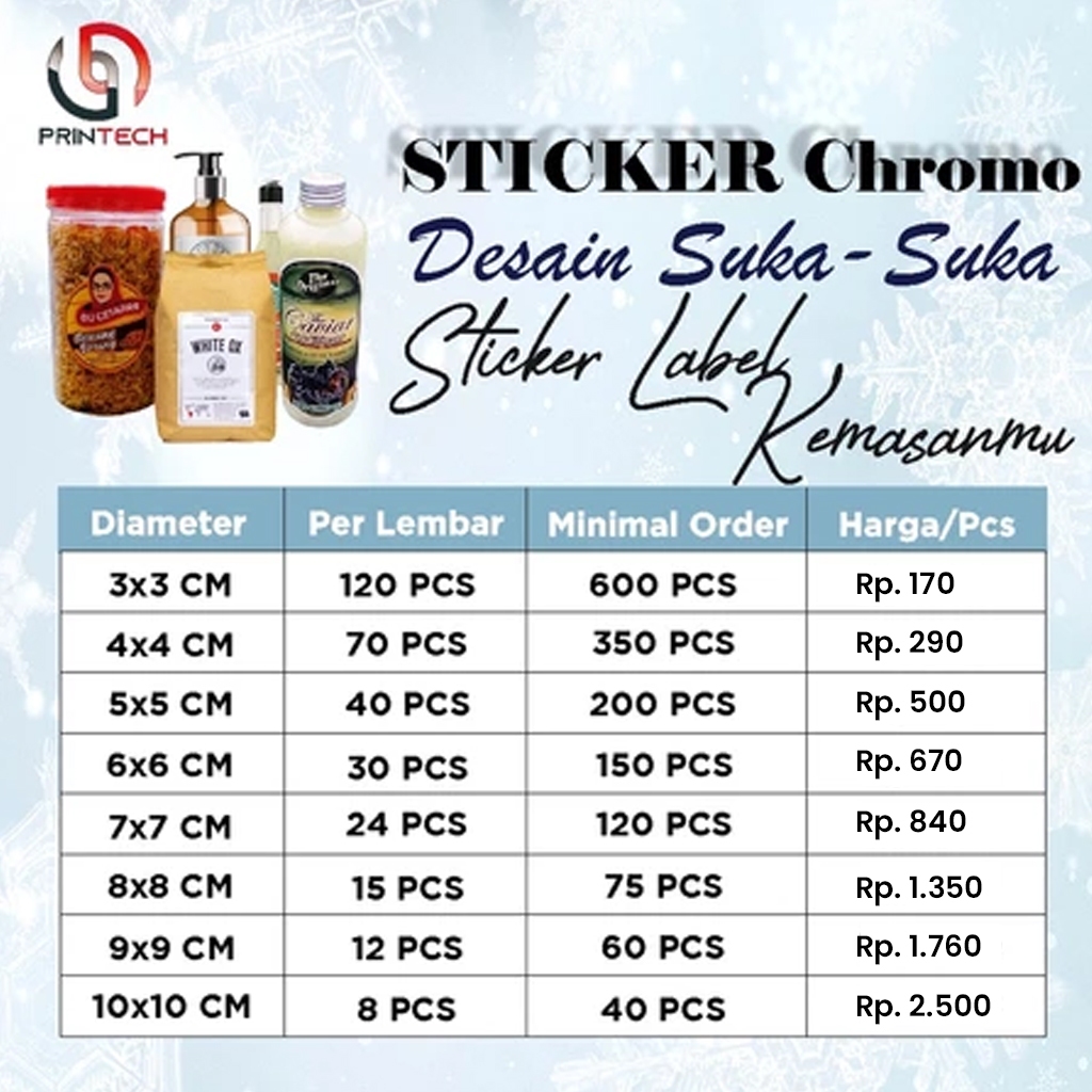 Cetak Stiker Label A3 | Cetak Stiker Kemasan A3 Print & Cutting Berkualitas 6x6CM