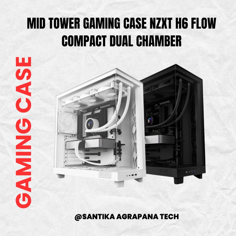 Mid Tower Gaming Case NZXT H6 Flow - Compact Dual Chamber