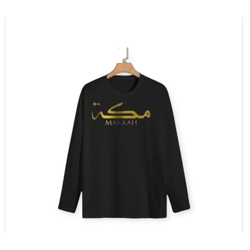 kaos  lengan panjang distro makkah kaos baju mekkah ARAB tulisan Pria Atasan Oblong Dewasa panjang M