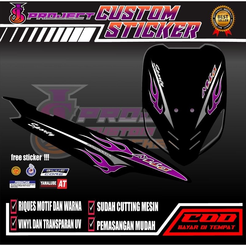 Sticker Striping YAMAHA MIO Sporty Smile Body Hitam ,Variasi Custom 07 Transparan UV MAXDECAL ( bisa