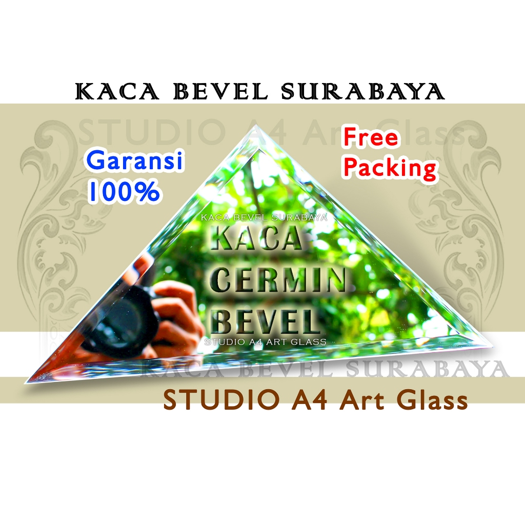 19 Segitiga 29 Kotak TEBAL 3 MM BEVEL 1 CM KACA CERMIN BEVEL