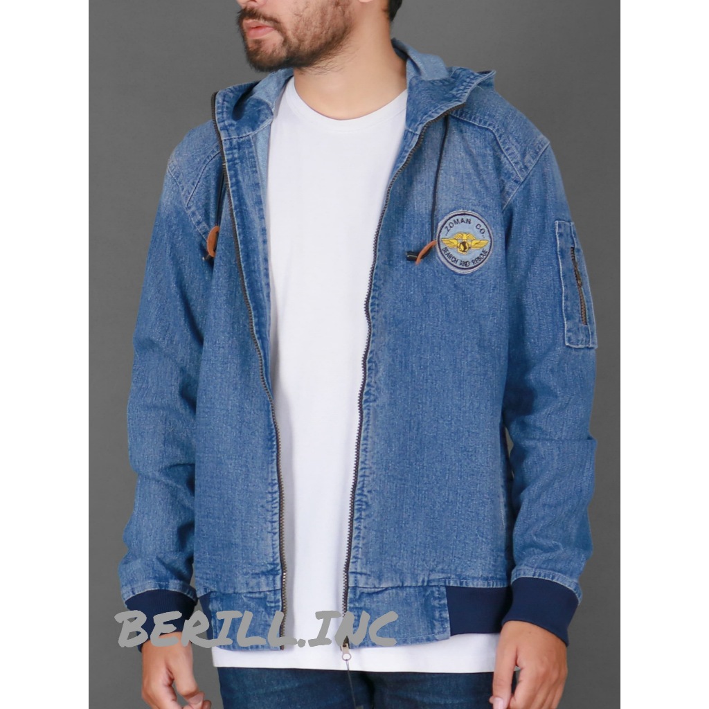 BERILL.INC Jacket Bomber Denim Kupluk Pria Wanita - Bioblitz