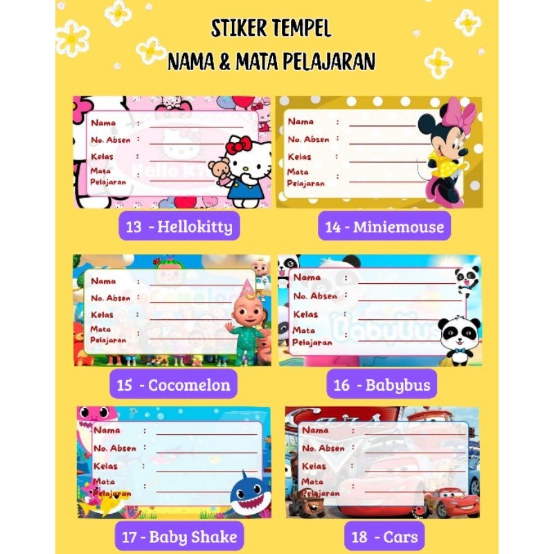 

STIKER NAMA MATA PELAJARAN SEKOLAH (isi 20 pcs)