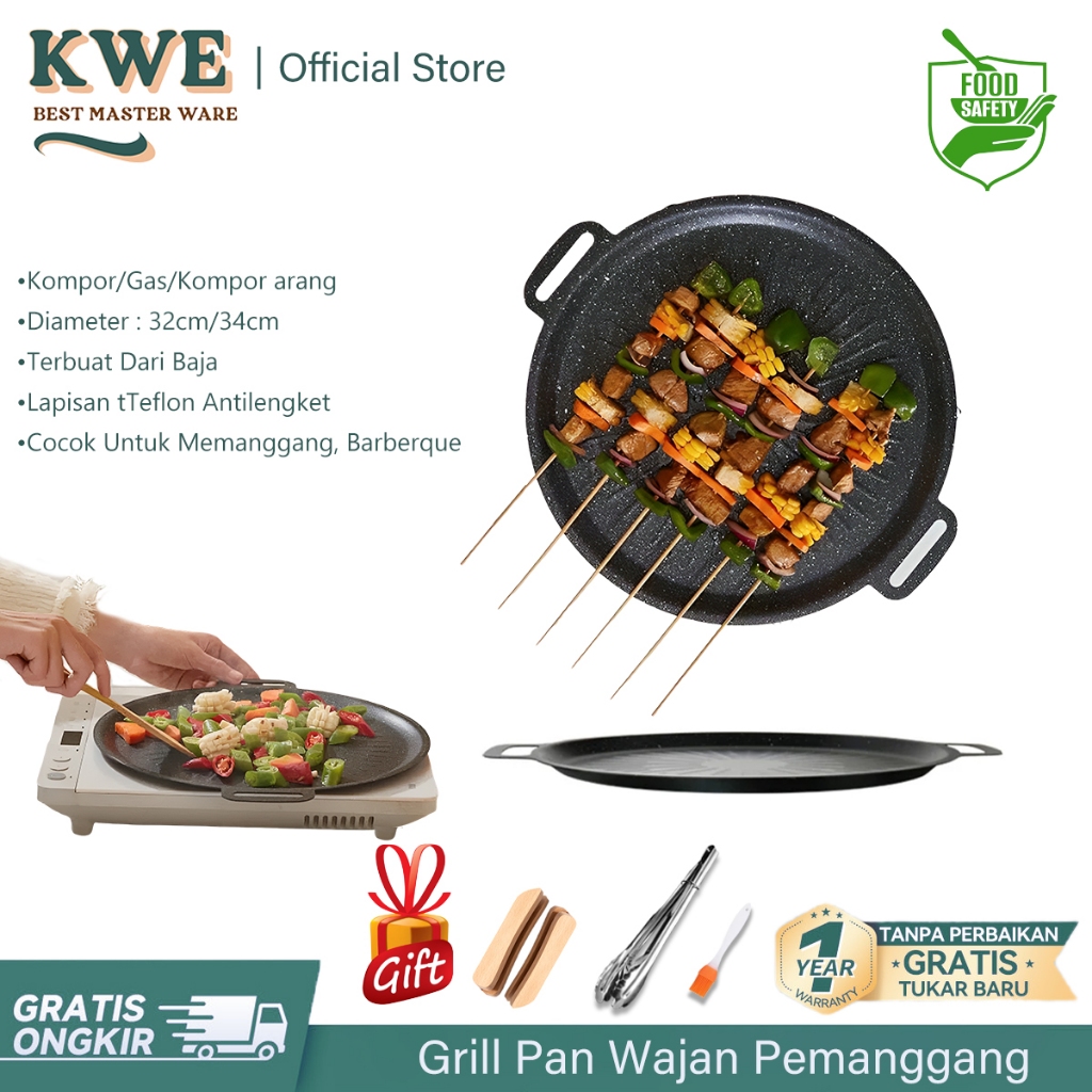 KWE [ Termurah  ] Panci wajan pemanggang Korea 34cm Anti Lengket BBQ Grill Pan Alat Panggang Bisa un