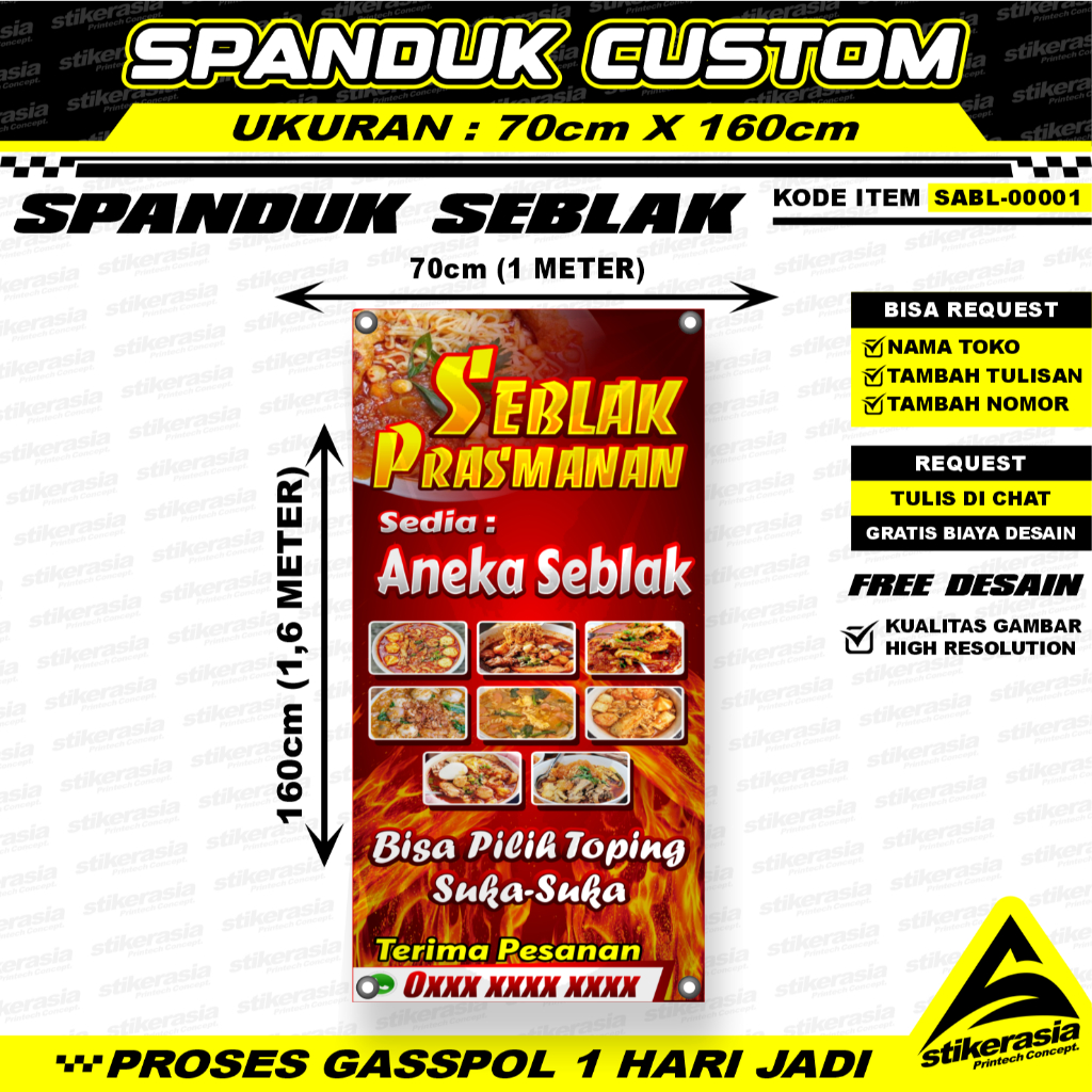 JASA CETAK SPANDUK CUSTOM SEBLAK PARASMANAN CETAK BANNER CUSTOM WARUNG MAKANAN KULINER BANNER SEBLAK