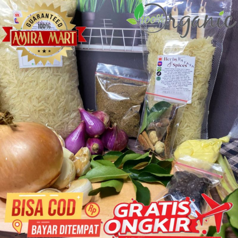 

Bumbu Nasi Kebuli Original Arabian Food super komplit + Beras Basmati india 1kg