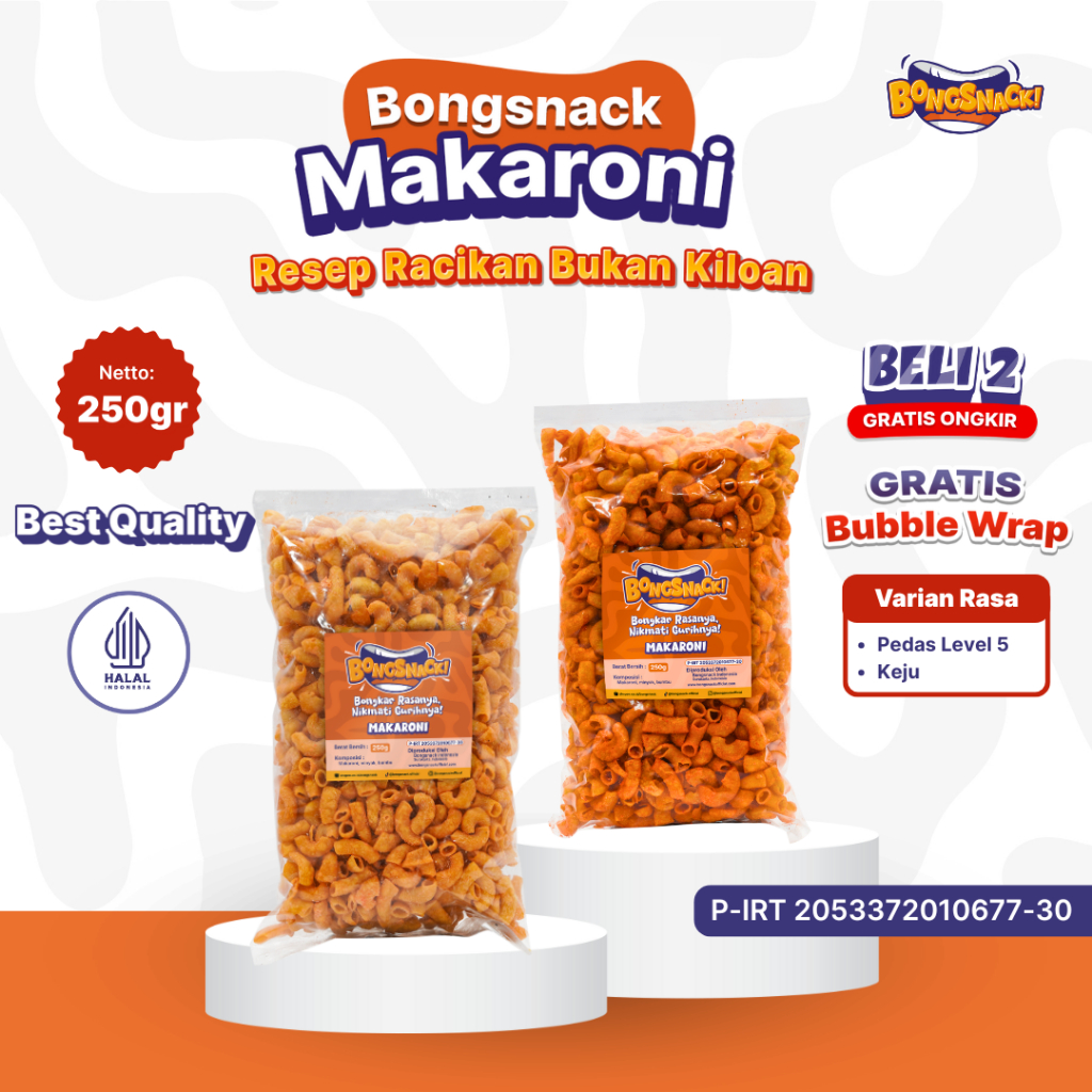 

BONGSNACK Cemilan Makaroni- Isi 250gr Rasa Pedas Daun Jeruk dan Keju