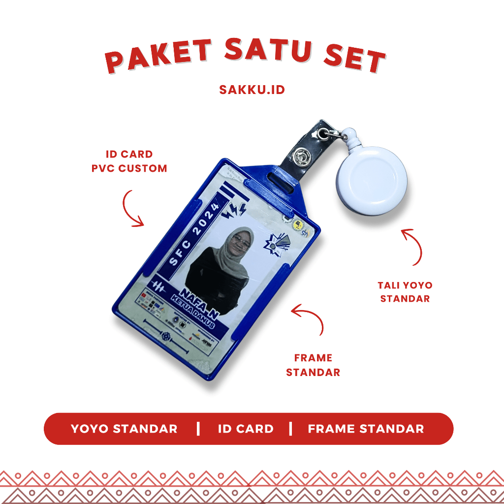 

SATU SET PAKET NAME TAG CETAK ID CARD / YOYO STANDAR /HOLDER STD