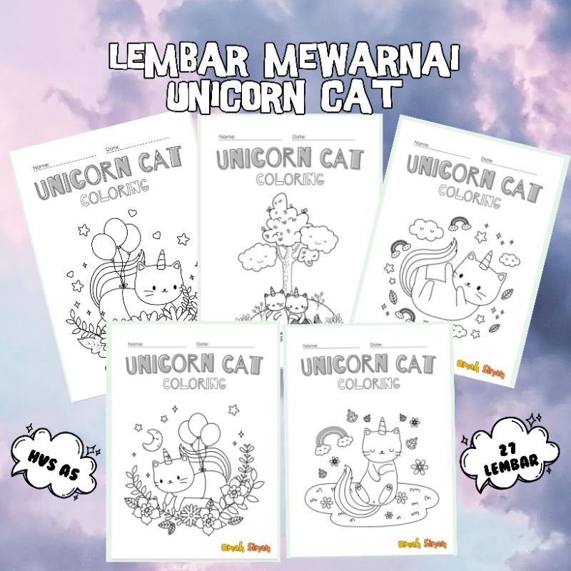 

27 Lembar Mewarnai Tema Unicorn Cat — Dunia Fantasi dalam Setiap Warna
