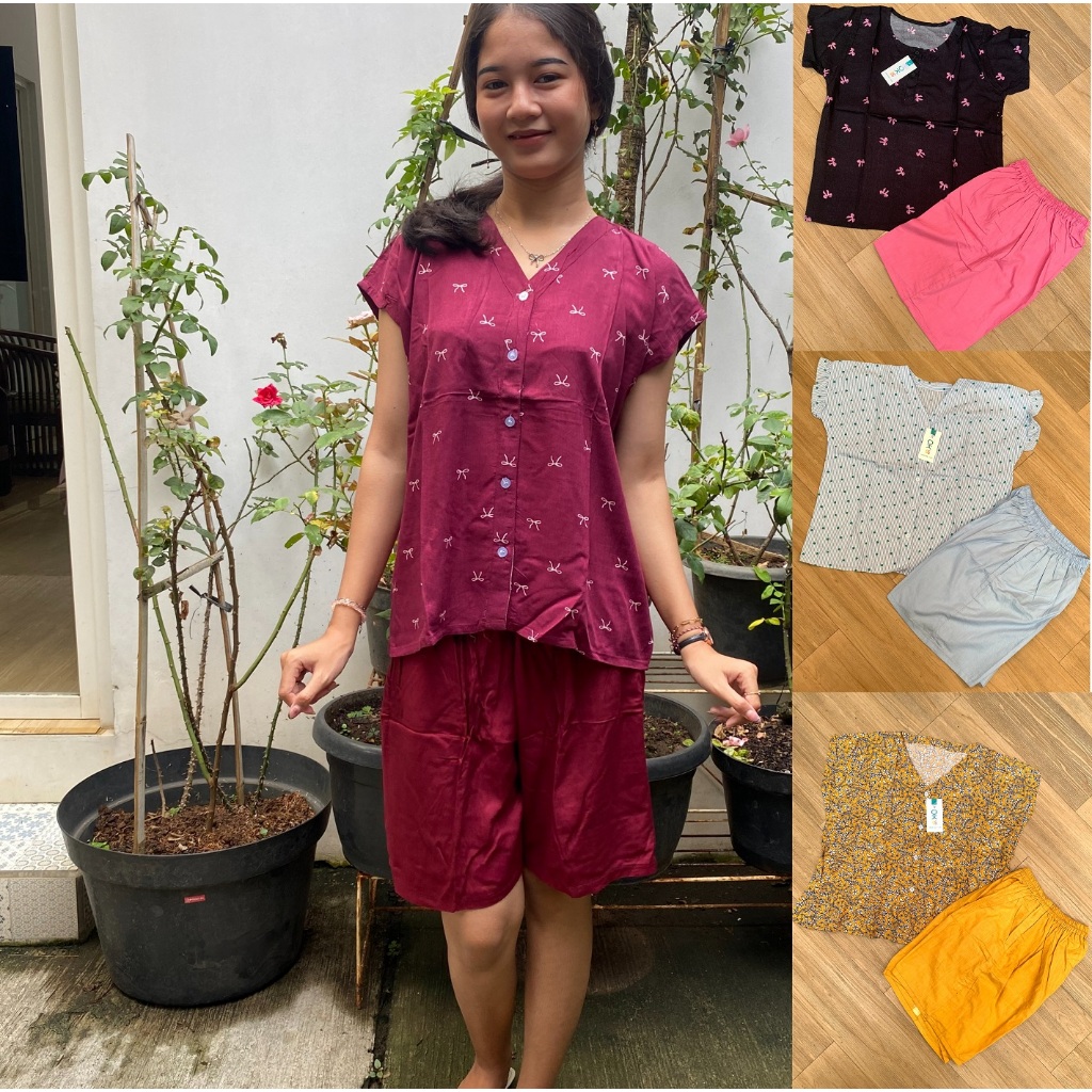 Setelan Rayon Piyama Baju Tidur Wanita Motif Bunga Coquette | Setelan Piyama Pendek Wanita