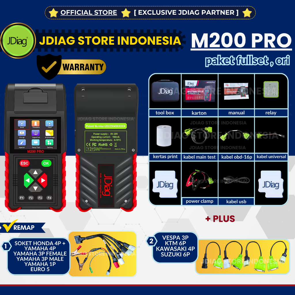 JDIAG M200PRO REMAP ECU HONDA JDIAG M200 PRO WITH PRINTER SCANNER SEMUA MOTOR