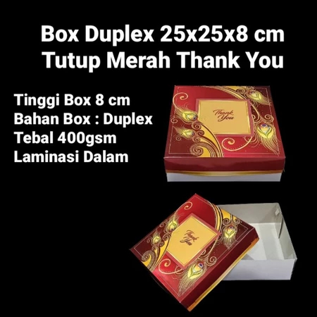 

dus tutup merah motif tulisan thank you packaging kemasan kue bakery molen box duplex muat 4 toples kuker 250 gram