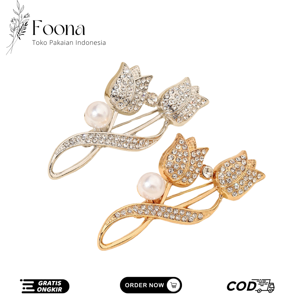 Foona - KB677 Bros Bunga Tulip Berlian Paduan Bros Multifungsi Syal Muslim Bros Samping Bros Dada