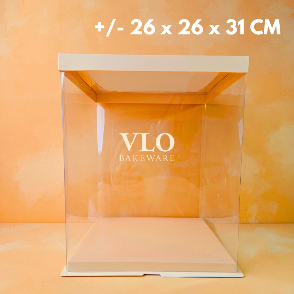 

[DEFECT] Kotak kue mika transparan persegi | dus kotak kue | square cake box | 26x26x31 [PxLxT]