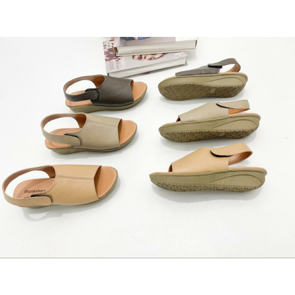 SANDAL WEDGES WANITA SANDAL WANITA HAK DATAR KULIT ASLI