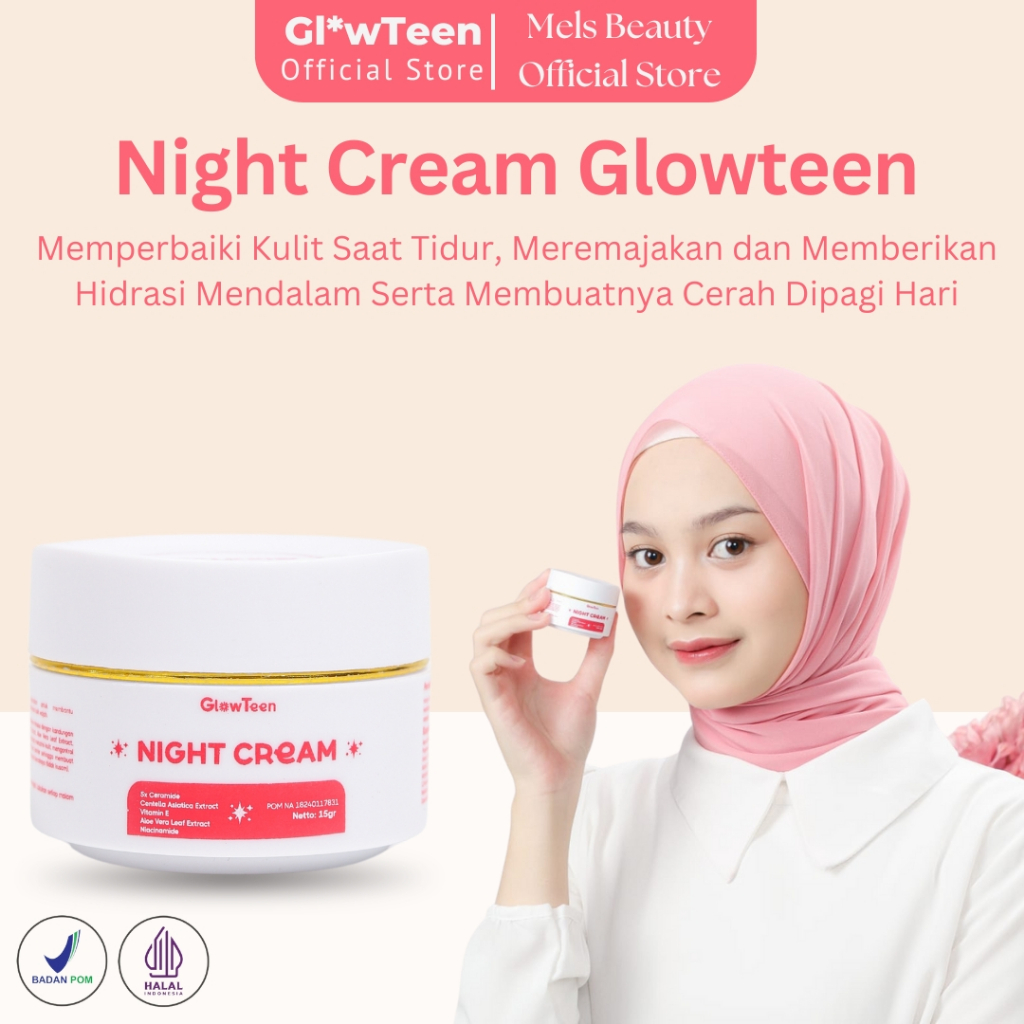 Glowteen Krim malam Pencerah Wajah Pemudar Flek Hitam BPOM Aman Bumil Busui