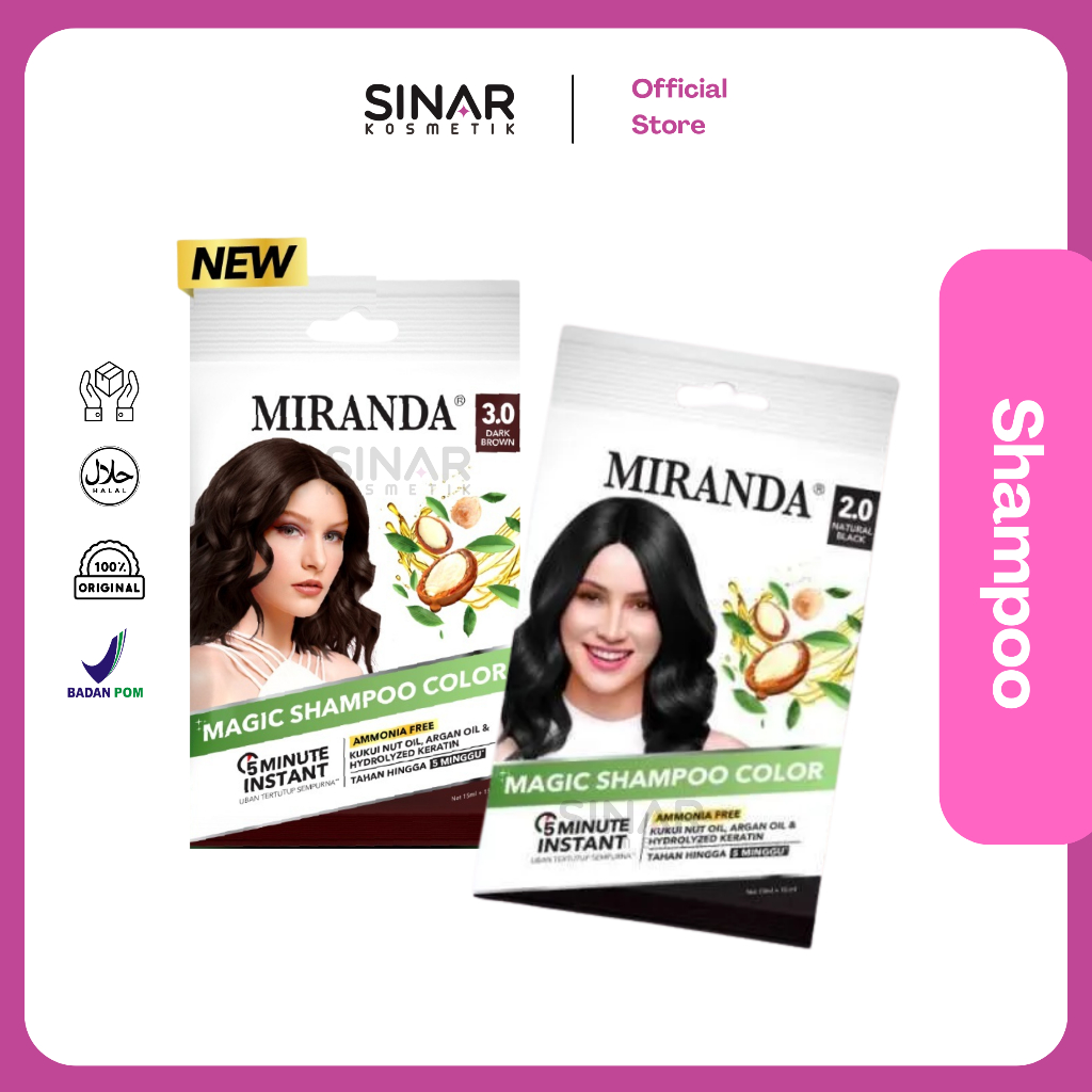 [NEW FORMULA] Miranda Magic Shampoo Color | Sampo Pewarna Rambut / Semir Shampo | Natural Black - Da