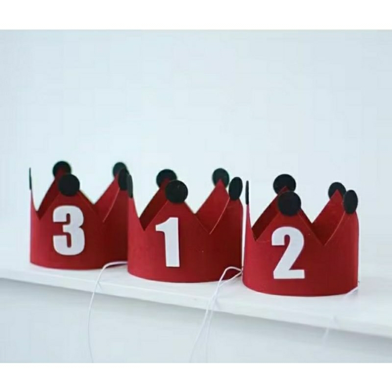Topi pesta ulang tahun anak angka 1 2 3 first second third one two three mahkota bahan kain flanel f