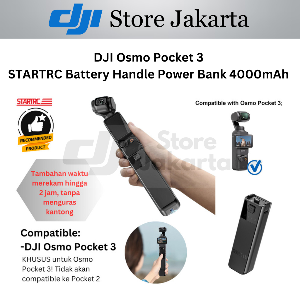 Battery Handle Power Bank DJI Osmo Pocket 3 Charger Baterai Kamera Battery Camera Gimbal Powerbank F