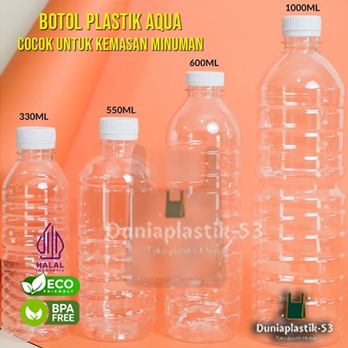 Botol Plastik Aqua Putih motif Ao / Botol Vit jus minuman / Botol Plastik Transparan - Per Pcs