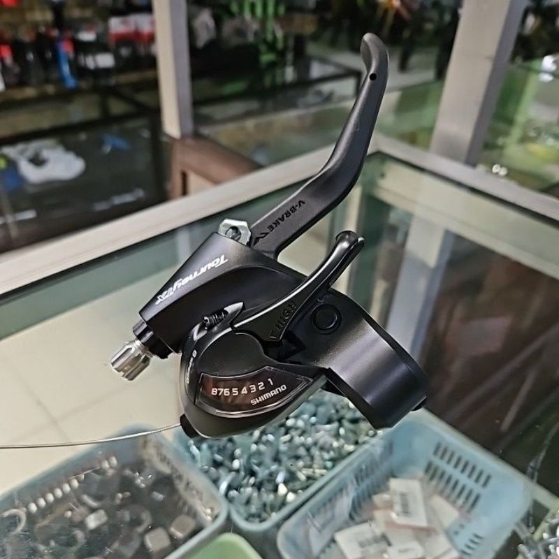 SHIFTER/ST SHIMANO TOURNEY TX800 8 SPEED OPERAN SHIFTER + HANDLE REM SEPEDA ASLI