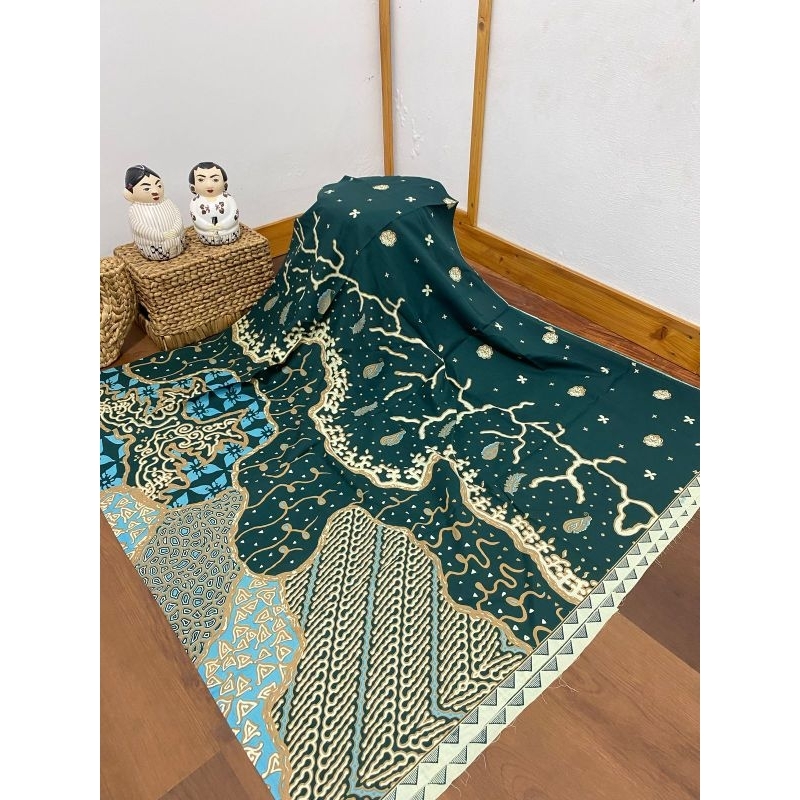 TERLARIS!!! ORIGINAL KAIN BATIK LAWEYAN SOLO (KATUN) MOTIF ABSTRAK AKAR HIJAU EMERALD C45