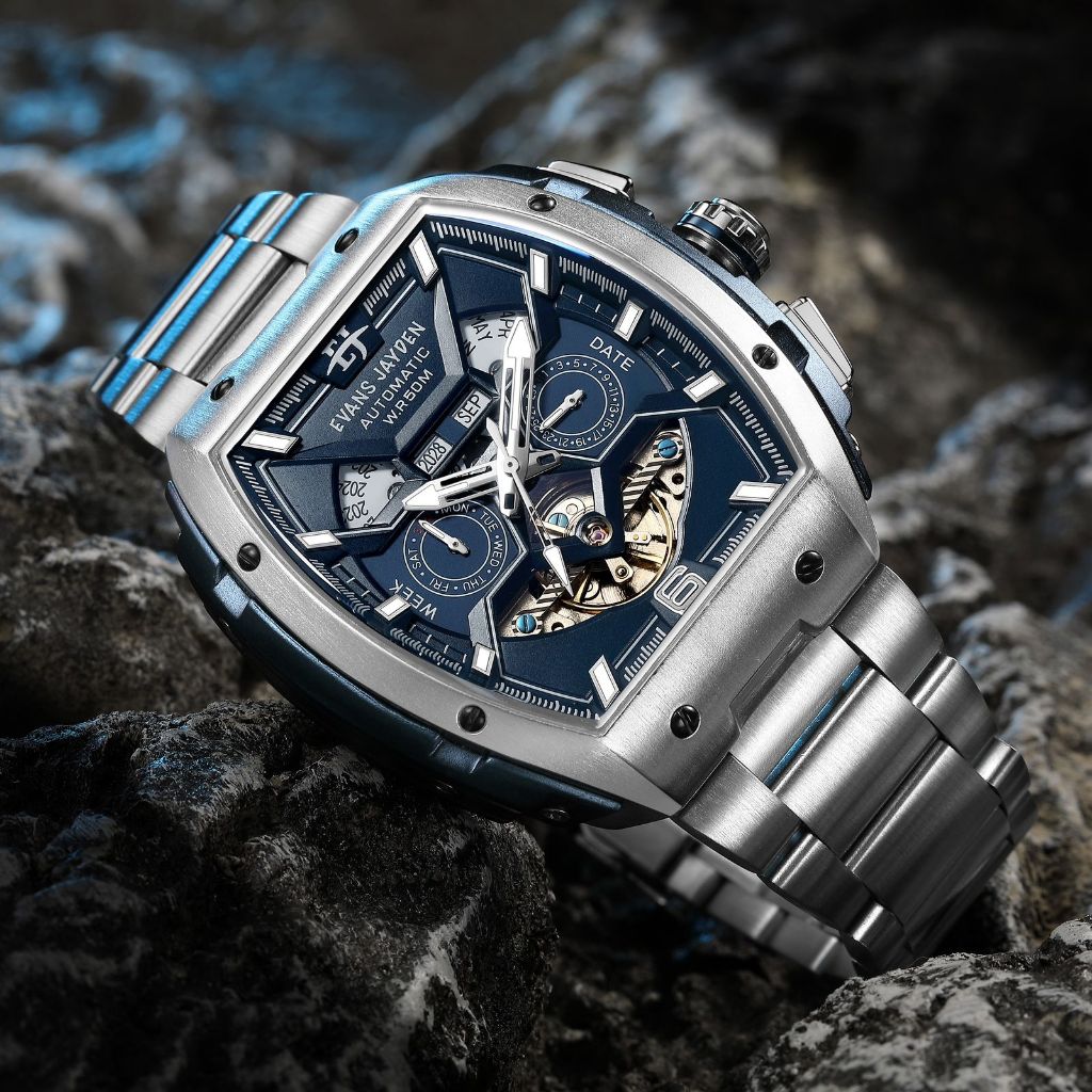 Evans Jayden Jam Tangan Pria 9620 Rantai Automatic Movement Stainless Steel Kaca Sapphire Chronograp