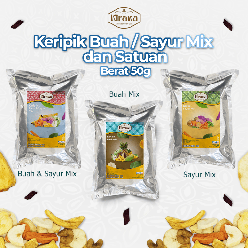 

Kirana Snack - Keripik Buah Mix/Sayur Mix/Buah & Sayur Mix 50gram