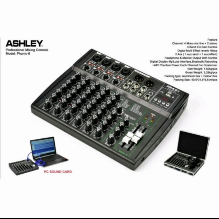 PROFESSIONAL MIXING CONSOLE ASHLEY PHONIC-6 6 CHANNEL