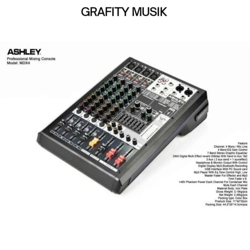 Mixer Audio Ashley MDX 4/MDX4 4 Channel USB,MP3, Bluetooth Original