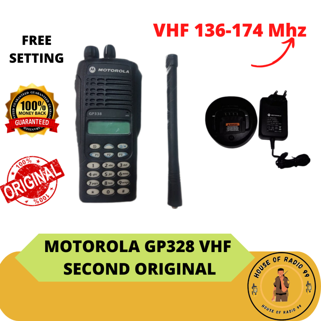 HT MOTOROLA GP 338 VHF 136 Mhz SECOND ORIGINAL BATERAI LITHIUM BERGARANSI LENGKAP CHARGER
