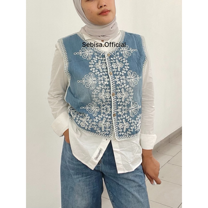 LienaaaVest koreapremium denim atasanwanita bordir