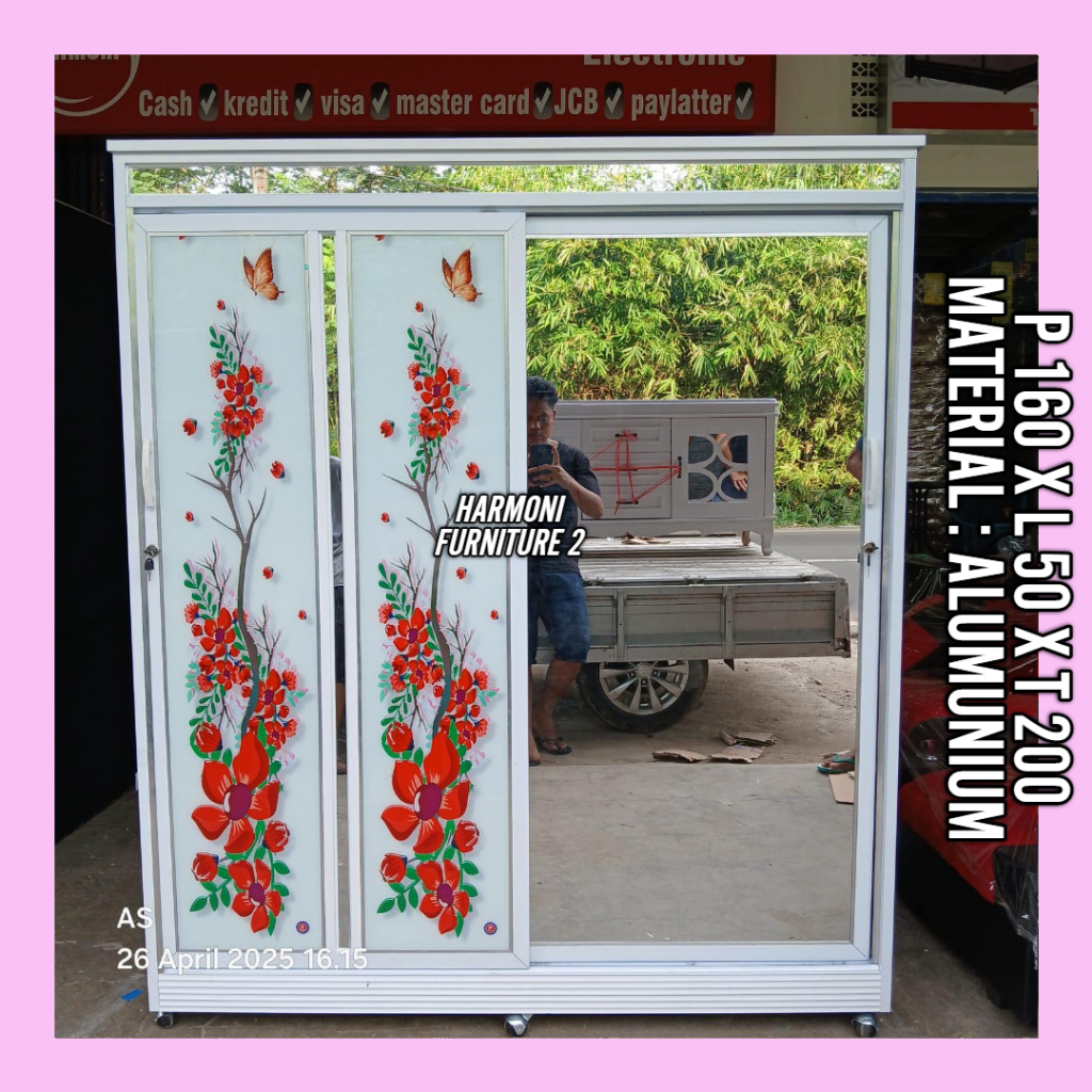 LEMARI PAKAIAN ALUMUNIUM SLEDING JUMBO 2 PINTU FULL KACA FREE ONGKIR SERANG KOTA DAN CILEGON