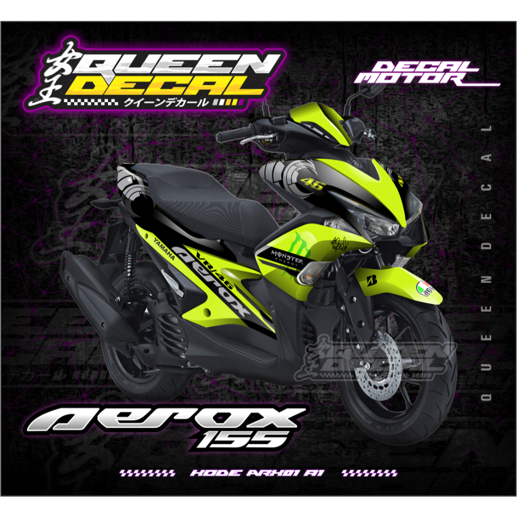 (NEW PRODUK) Stiker Decal Aerox Connected Fullbody Motif Monster hijau- ARX
