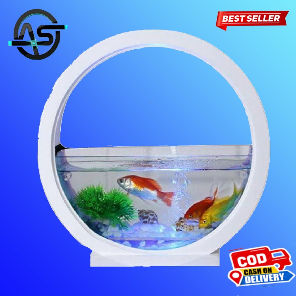 Premium Aquarium mewah expert Mini Bulat Fullset Minimalis Hiasan Meja Kantor Kamar Aesthetic