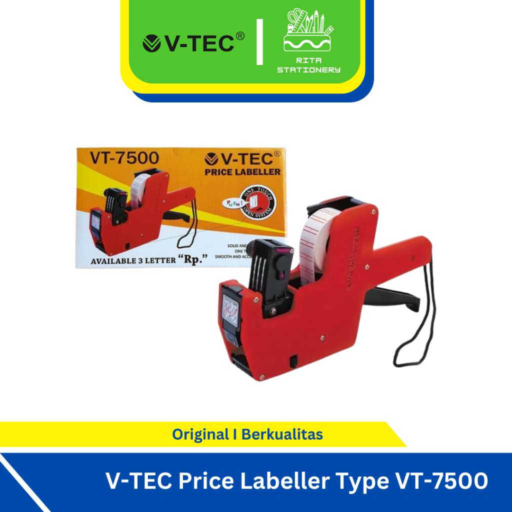 

V TEC Alat Label Harga Price Labeller VT-7500 Angka Huruf Simbol Rp