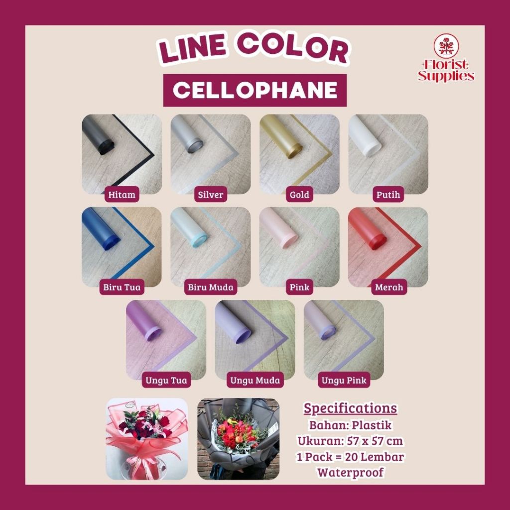 

Kertas Bunga Variant Line Color Cellophane Waterproof Paper Wrapping Paper Pembungkus Bunga Aestetik Buket Bunga Florist Supply