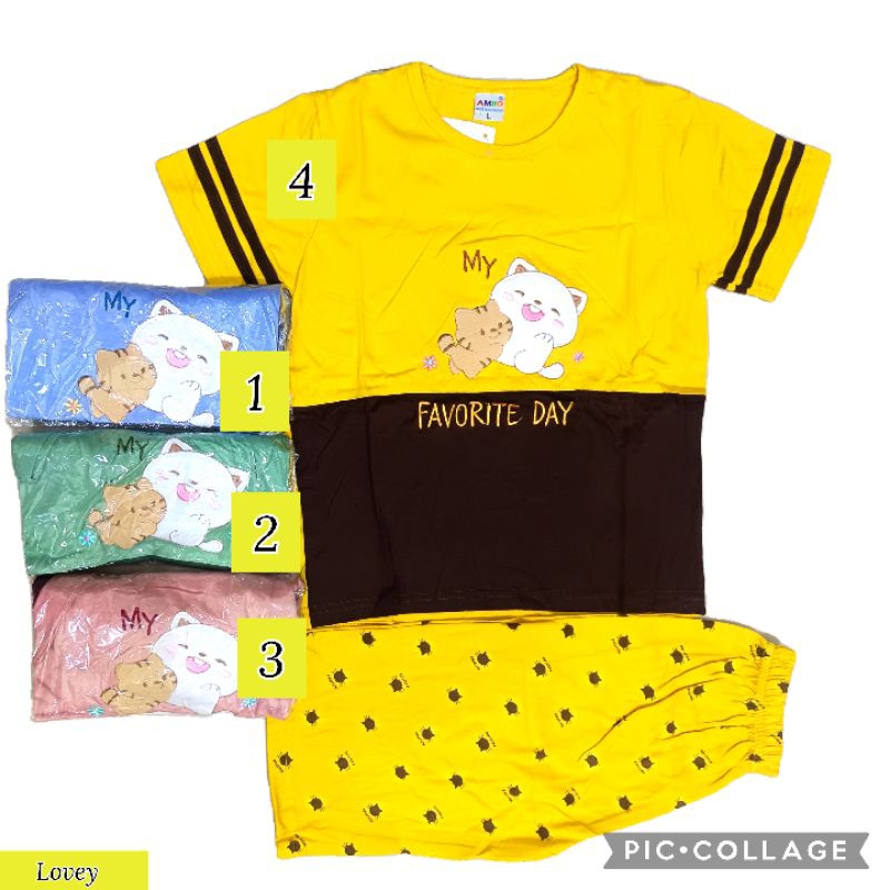 oneset anak size S M L ukuran 3 4 5 6 7 tahun Amro label putih one set piyama pajama setelan baju ti